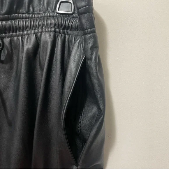 Express Faux Leather Mini Skater Skirt – Drawstring Waist, Side Pockets - Picture 2 of 9